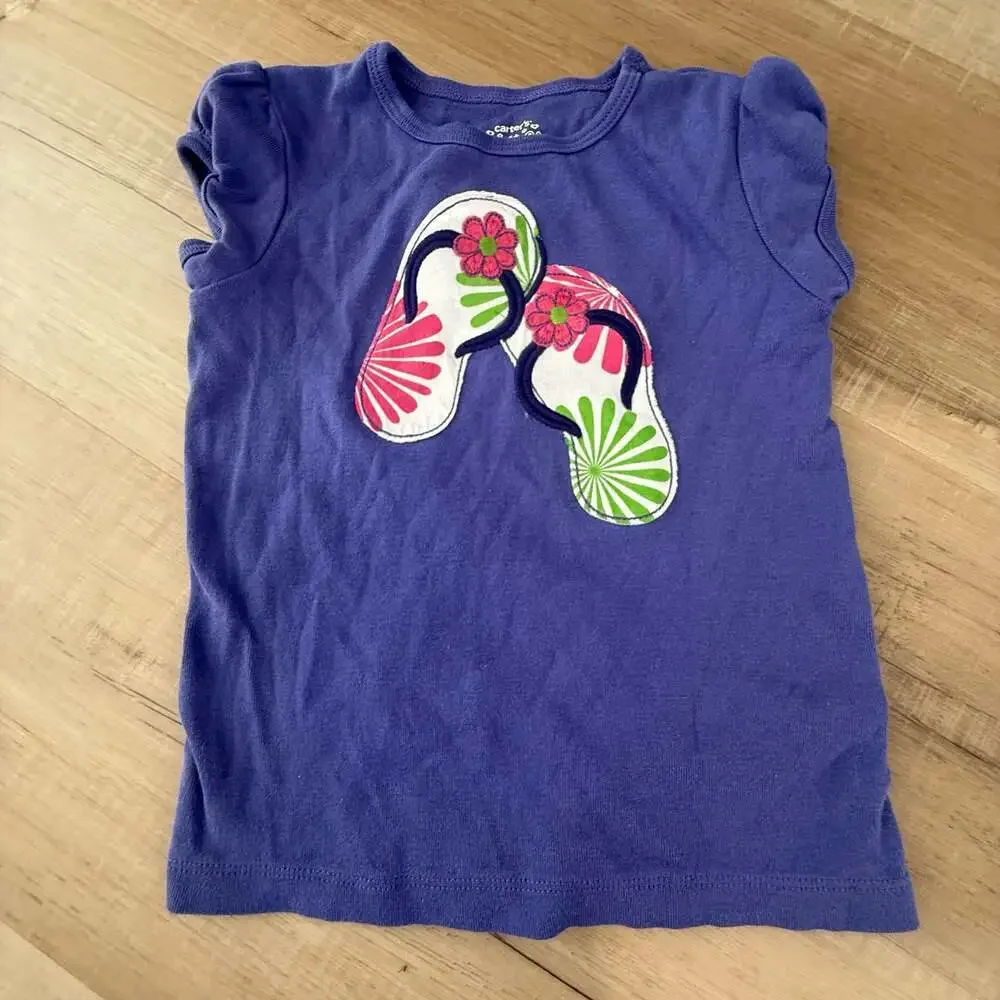 Carter's Girls 4T Purple Flip Flop Applique Graphic Tee Short Sleeve
